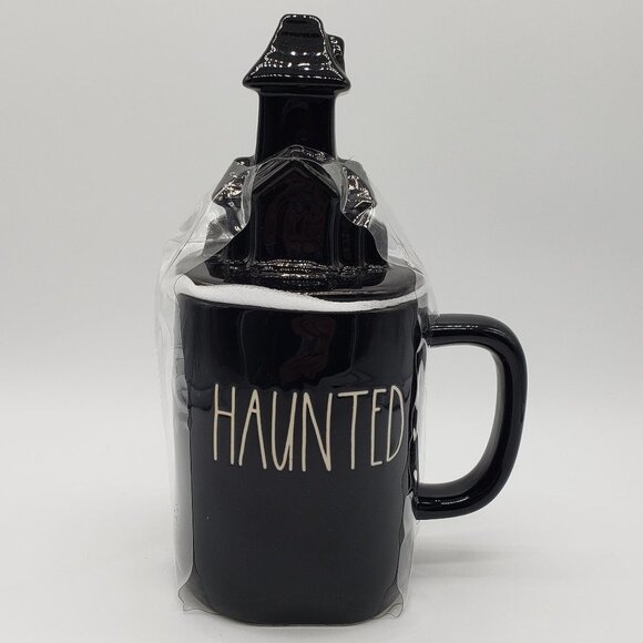 Rae Dunn Magenta Black Haunted Ceramic Mug with Haunted House Lid NEW! - Picture 1 of 6